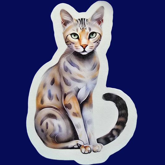Egyptian Mau Cat Sticker, Spotted Cat Vinyl Decal, Exotic Breed Gift for Cat Lovers, Laptop or Water Bottle Accessory - Designs by Mysh