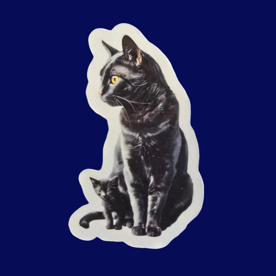 Black Cat Sticker, Mama & Kitten Art, Witchy Cat Vinyl Decal, Cute Halloween or Bookish Gift - Designs by Mysh