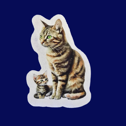 Tabby Cat Sticker, Mama & Kitten Watercolor Art, Vinyl Cat Decal, Cute Gift for Cat Moms, Laptop or Journal