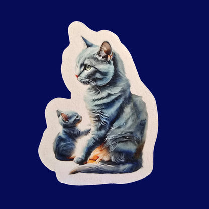 Russian Blue Cat Sticker, Mama & Kitten Vinyl Decal, Elegant Cat Lover Gift, Waterproof Laptop or Journal Decor