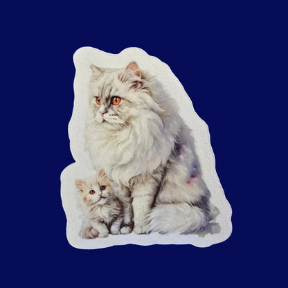 Persian Cat Sticker, Fluffy Mama & Kitten, Vinyl Cat Decal, Cute Gift for Cat Moms, Water Bottle or Laptop