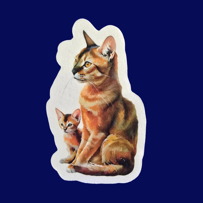 Abyssinian Cat Sticker, Sleek Mama & Kitten Art, Vinyl Cat Decal, Cat Lover Gift, Laptop or Planner Decor