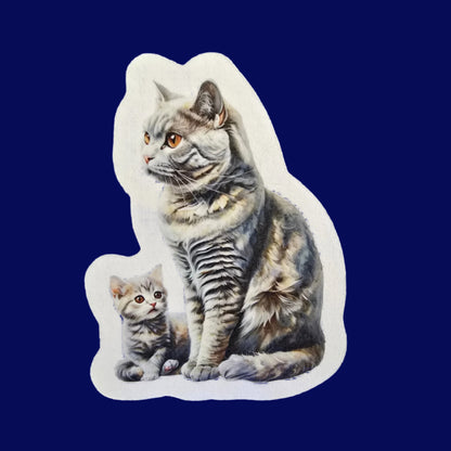Tabby Cat Sticker, Mama & Kitten Watercolor Art, Vinyl Cat Decal, Cute Gift for Cat Moms, Laptop or Journal