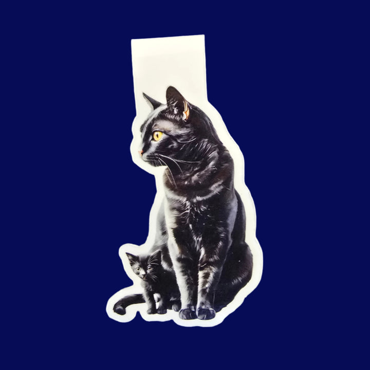 Black Cat and Kitten Magnetic Bookmark, Cat Mom Page Marker, Handmade Gift for Readers, Pet Lover Bookmark - Designs by Mysh