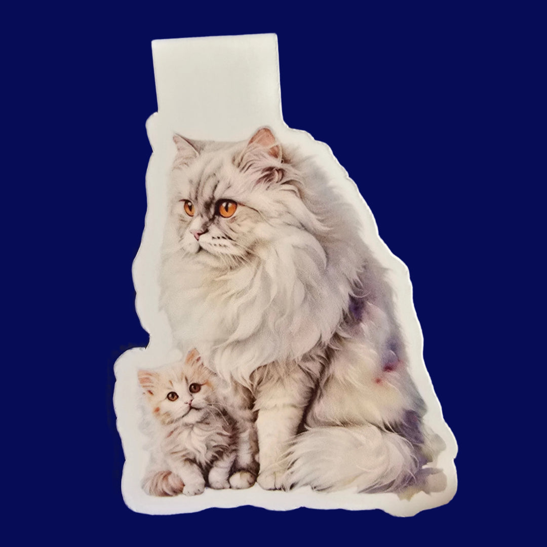 Persian Cat Magnetic Bookmark, Fluffy Mama & Kitten Art, Cute Gift for Readers, Cat Mom Book Accessory - Designs by Mysh