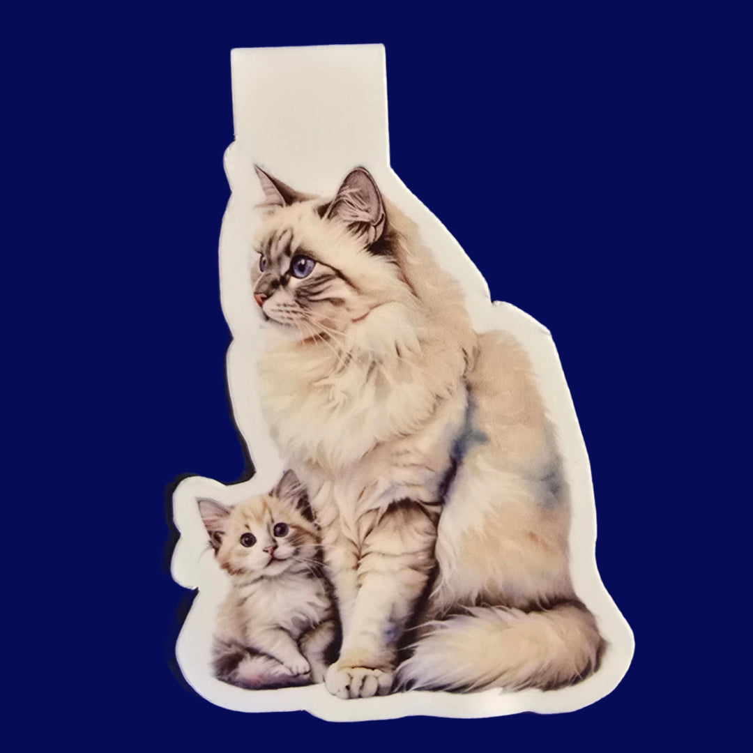 Siberian Cat and Kitten Magnetic Bookmark, Fluffy Cat Page Marker, Handmade Gift for Book Lovers, Cat Mom Stationery - Designs by Mysh