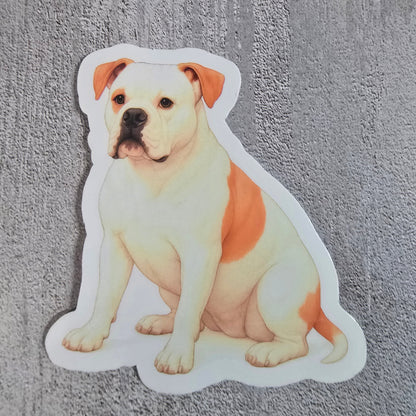 Sticker of a dog lying on its side on a textured gray surface