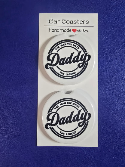Daddy Car Coaster Set, Father’s Day Gift Idea, The Man The Myth The Legend, Funny Dad Cup Holder Accessory