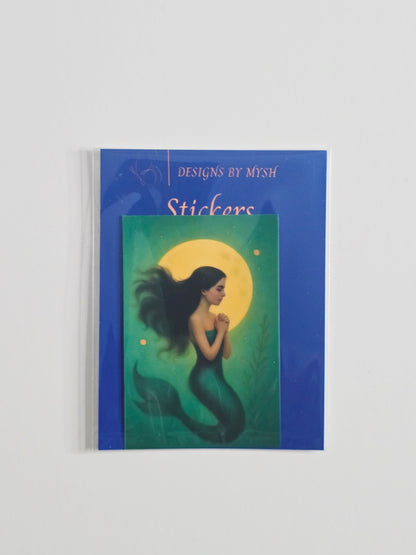 Enchanted Moonlight Mermaid Sticker – 3" Die-Cut Water-Resistant Vinyl Sticker – Magical Fantasy Art – Laminated Aesthetic Sticker for Journals & Gifts