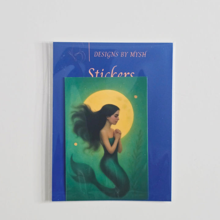 Enchanted Moonlight Mermaid Sticker – 3" Die-Cut Water-Resistant Vinyl Sticker – Magical Fantasy Art – Laminated Aesthetic Sticker for Journals &amp; Gifts - Designs by Mysh