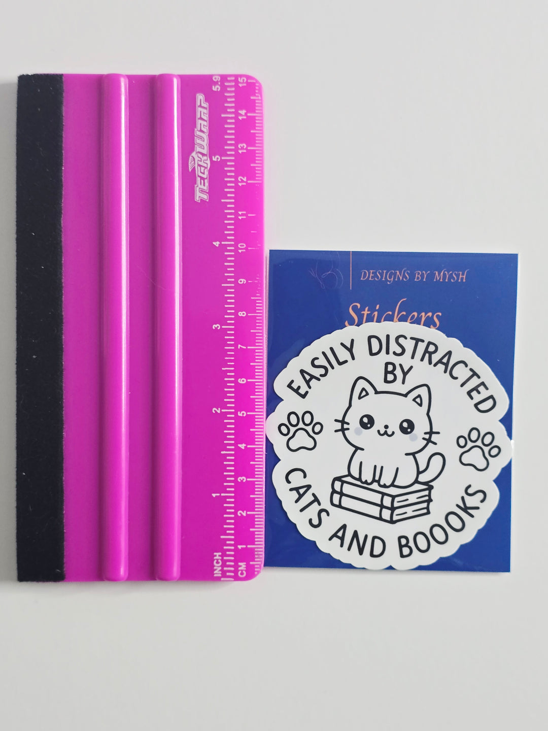 Easily Distracted by Cats and Books Sticker – Bookish Cat Lover Vinyl Sticker (3") - Designs by Mysh