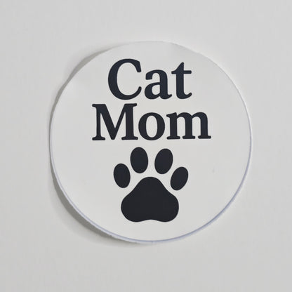 Cat Mom Sticker – Black Paw Print Circle Vinyl Sticker (3")