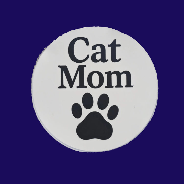 Cat Mom Sticker – Black Paw Print Circle Vinyl Sticker (3") - Designs by Mysh