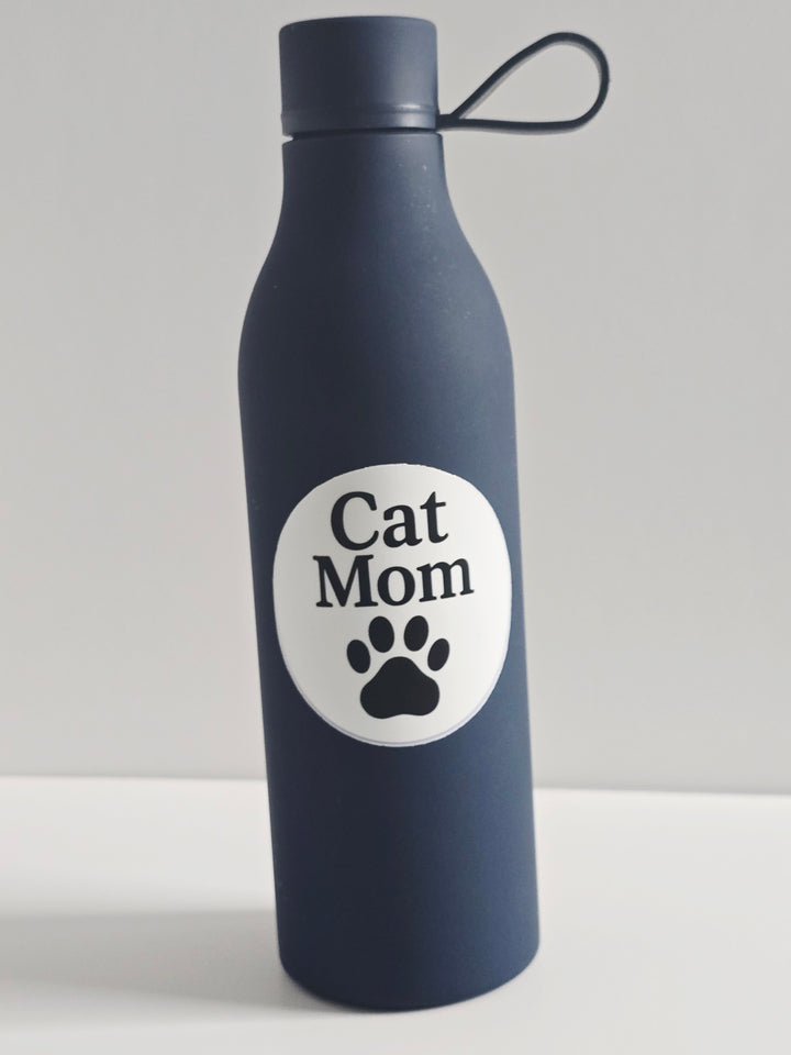 Cat Mom Sticker – Black Paw Print Circle Vinyl Sticker (3") - Designs by Mysh