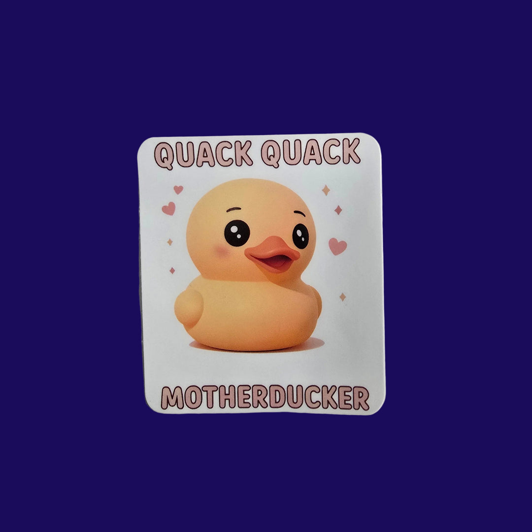 Funny Rubber Duck Sticker – "Quack Quack MotherDucker" – 3" Die-Cut Vinyl, Water-resistant - Designs by Mysh