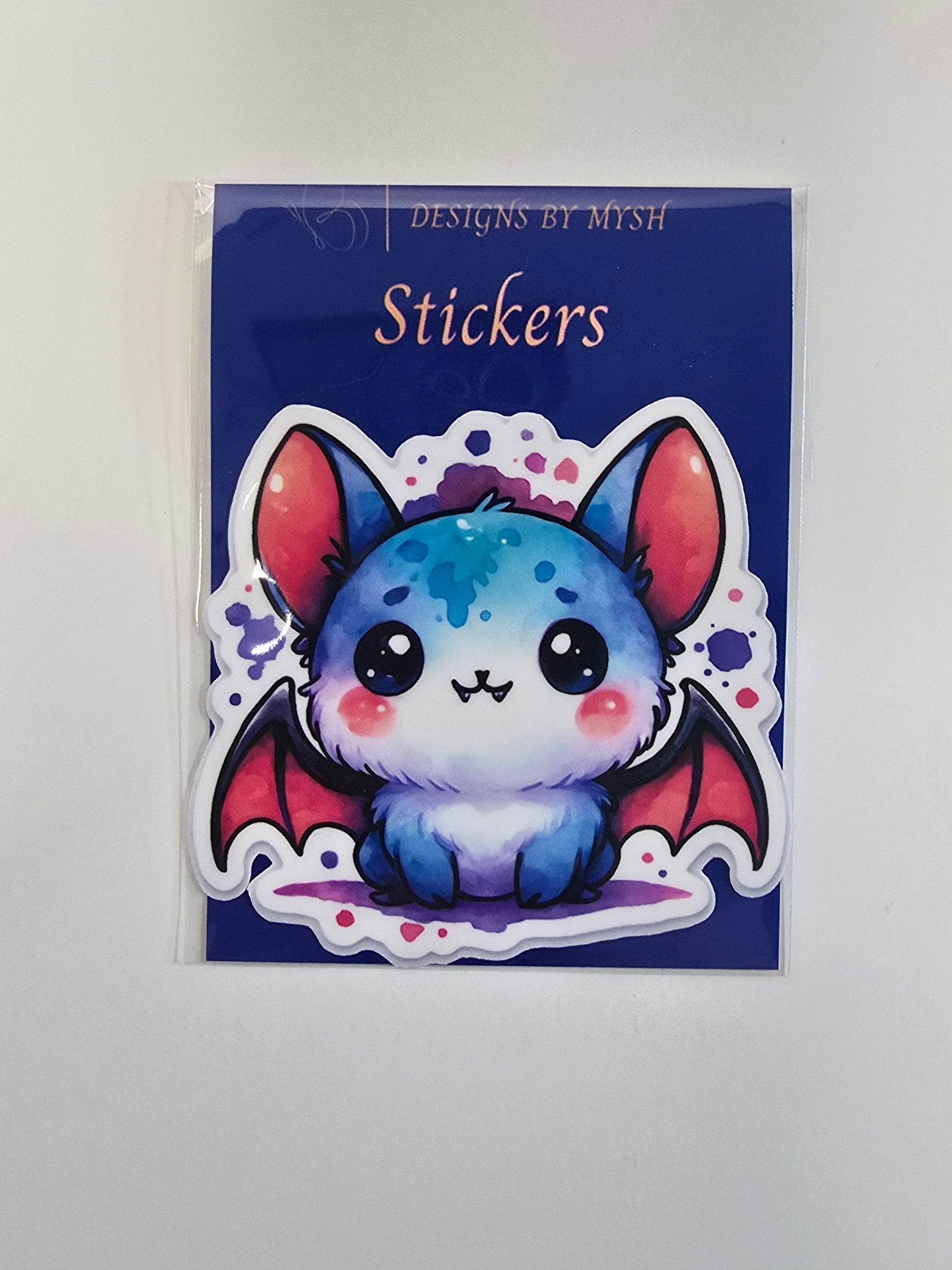 Kawaii Bat Sticker, Cute Watercolor Halloween Bat Decal, Spooky Cute Animal Vinyl, Gothic Fall Aesthetic Sticker - Designs by Mysh