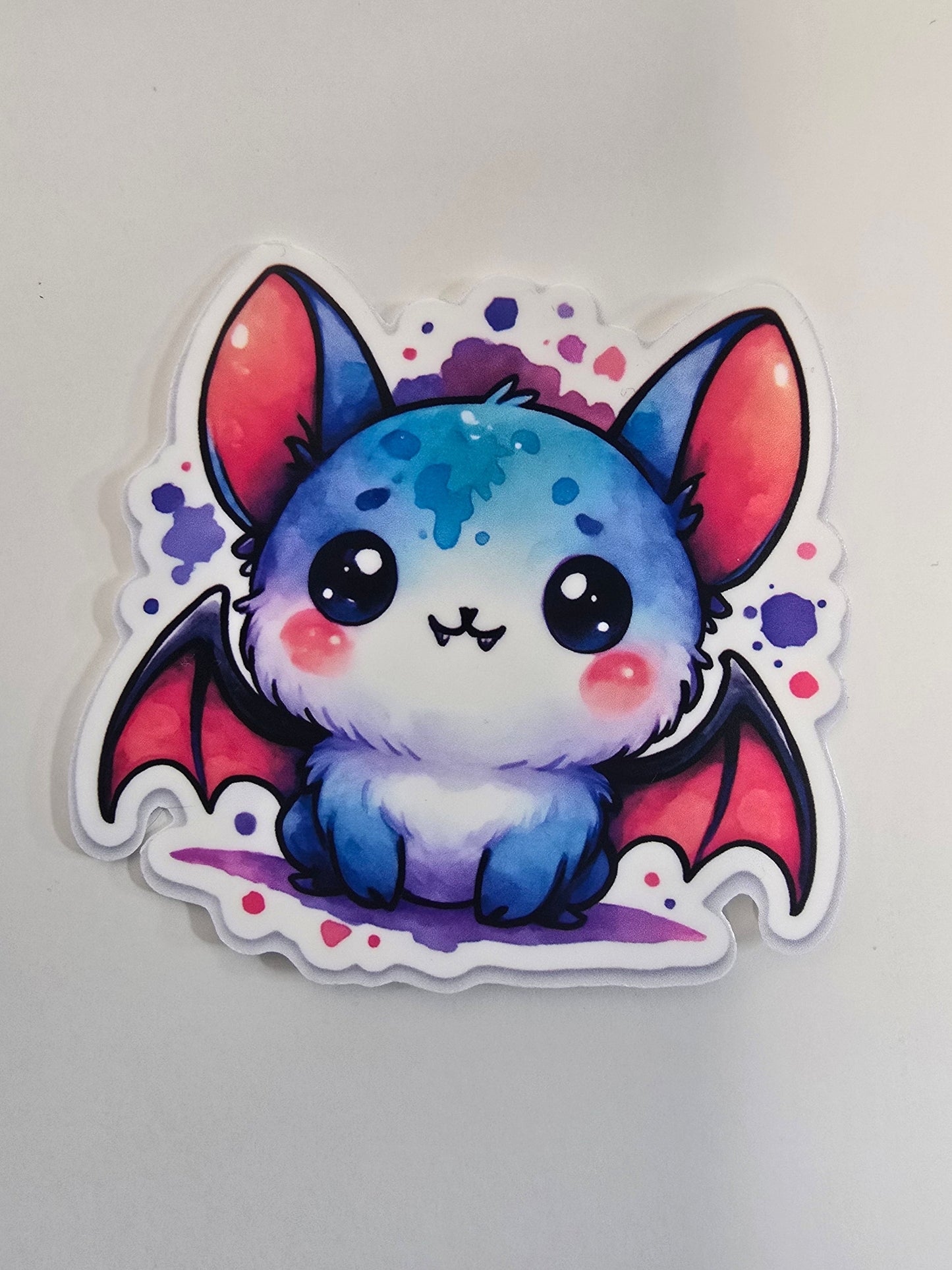 Kawaii Bat Sticker, Cute Watercolor Halloween Bat Decal, Spooky Cute Animal Vinyl, Gothic Fall Aesthetic Sticker - Designs by Mysh