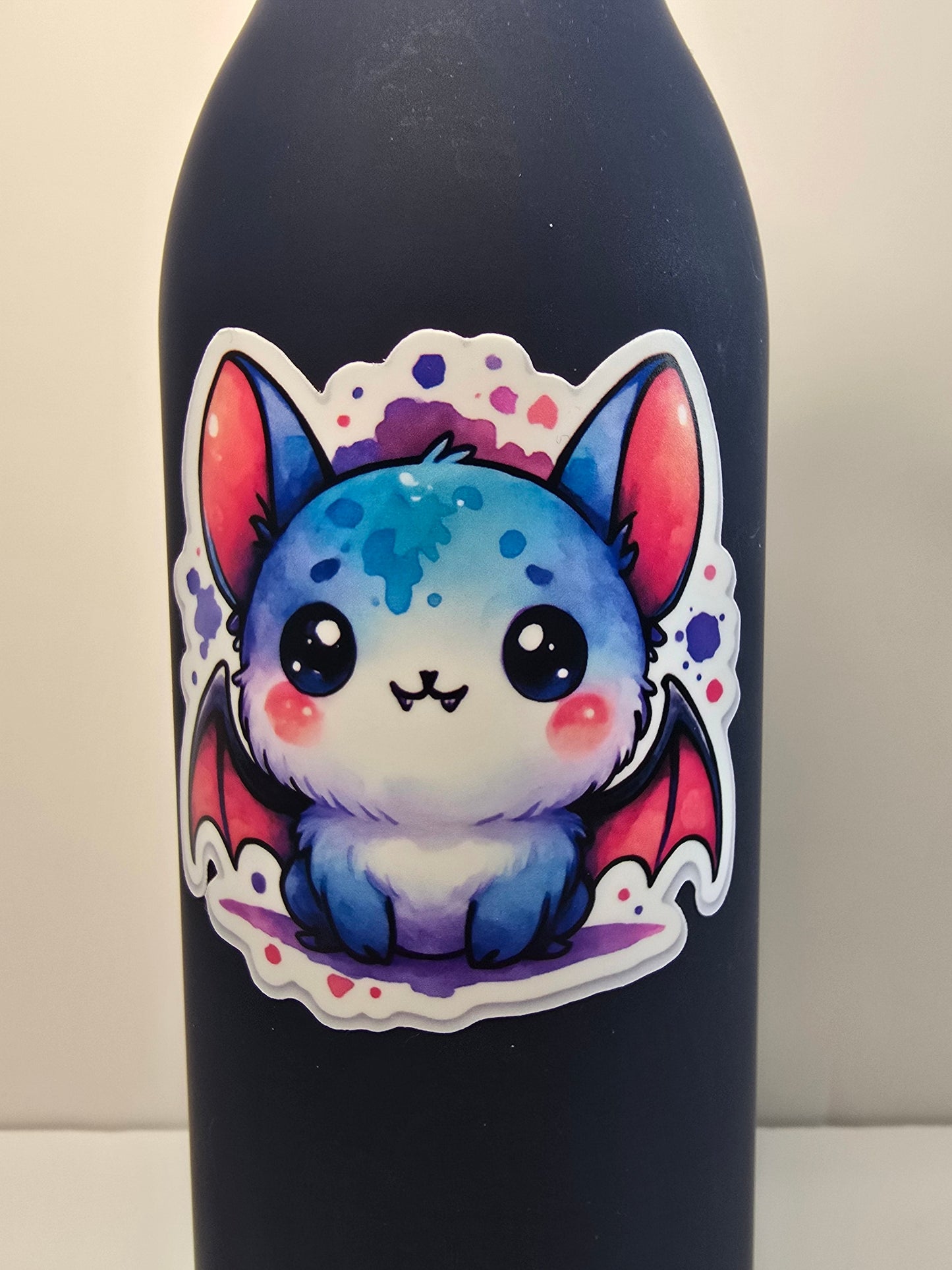 Kawaii Bat Sticker, Cute Watercolor Halloween Bat Decal, Spooky Cute Animal Vinyl, Gothic Fall Aesthetic Sticker - Designs by Mysh