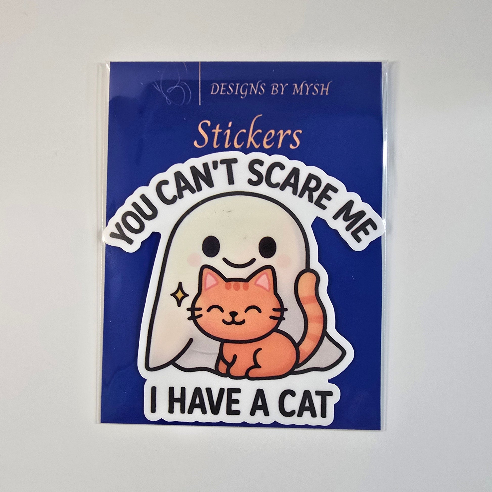 Funny Cat Halloween Sticker, You Can’t Scare Me Ghost Decal, Kawaii Cat Lover Vinyl Sticker, Cute Fall Sticker for Planners - Designs by Mysh