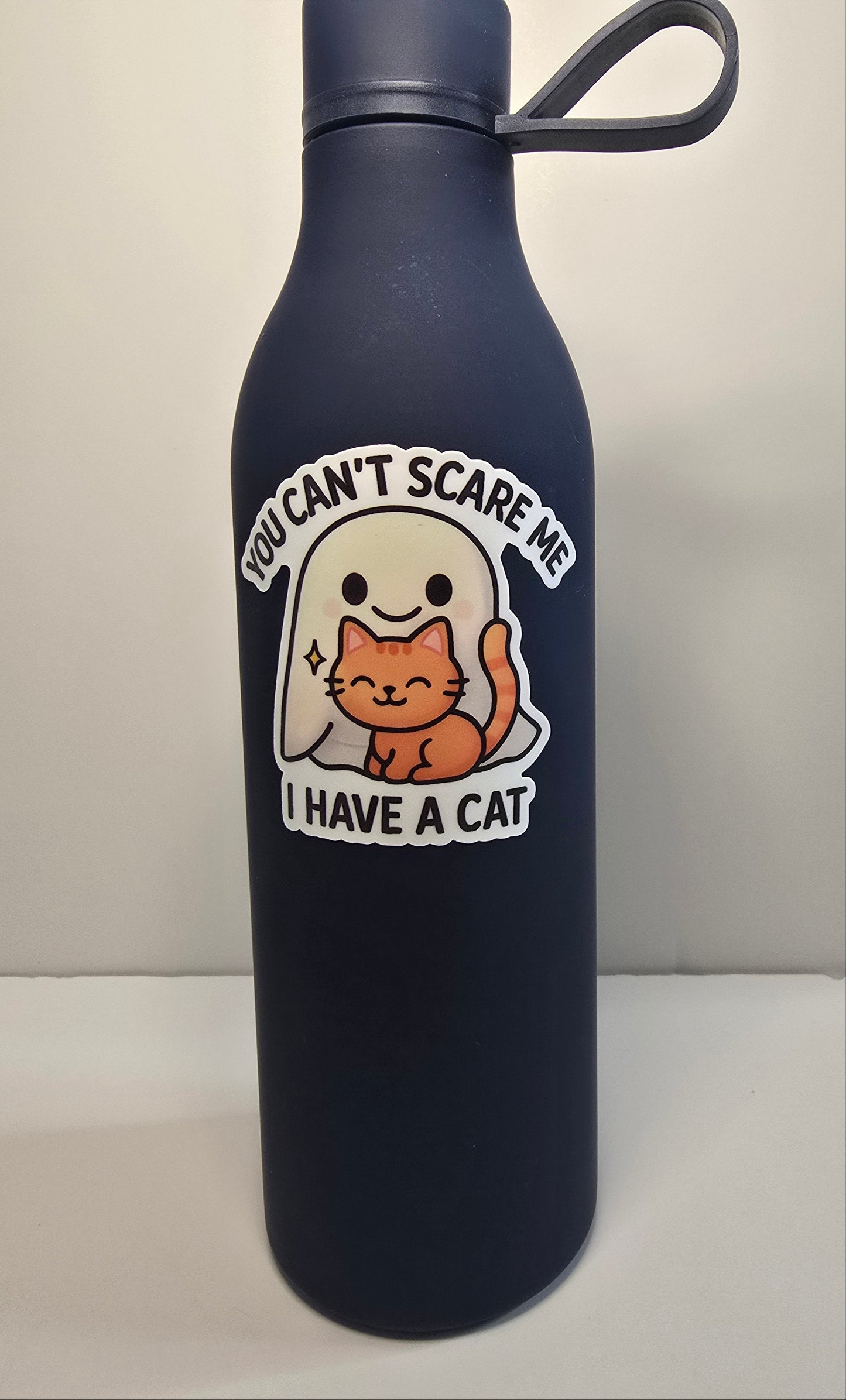 Funny Cat Halloween Sticker, You Can’t Scare Me Ghost Decal, Kawaii Cat Lover Vinyl Sticker, Cute Fall Sticker for Planners - Designs by Mysh