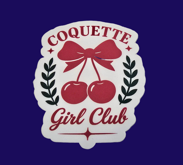 Coquette Girl Club Sticker – Cherries &amp; Bow Aesthetic Vinyl Decal | 3-Inch Die Cut, Water-resistant - Designs by Mysh