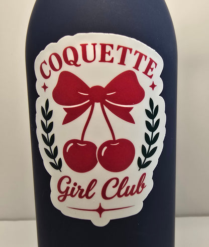 Coquette Girl Club Sticker – Cherries & Bow Aesthetic Vinyl Decal | 3-Inch Die Cut, Water-resistant