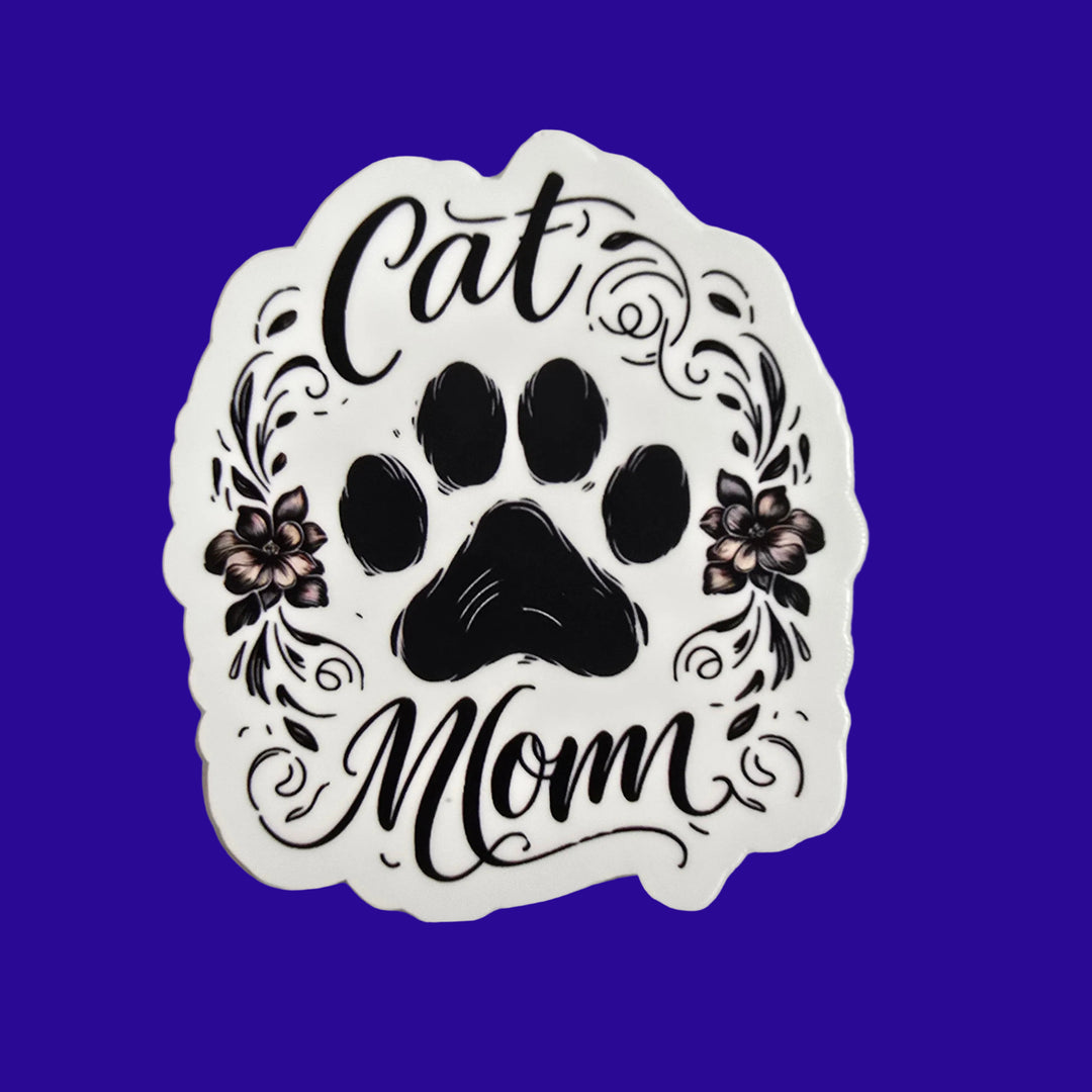 Cat Mom Sticker – Floral Paw Print Vinyl Decal (3") - Designs by Mysh