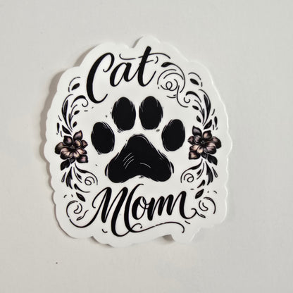 Cat Mom Sticker – Floral Paw Print Vinyl Decal (3")