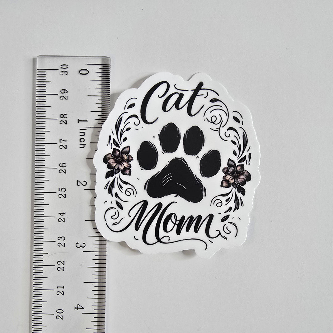 Cat Mom Sticker – Floral Paw Print Vinyl Decal (3") - Designs by Mysh