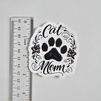 Cat Mom Sticker – Floral Paw Print Vinyl Decal (3")