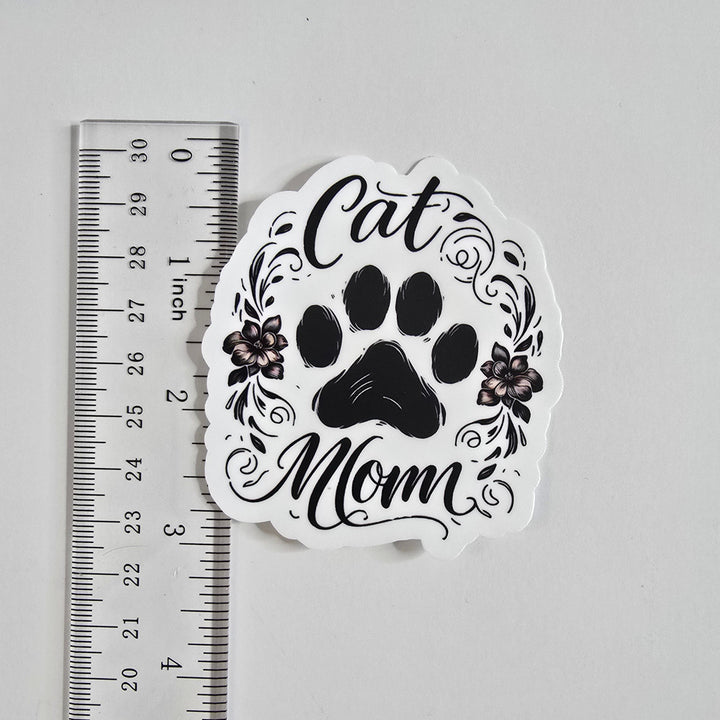 Cat Mom Sticker – Floral Paw Print Vinyl Decal (3") - Designs by Mysh