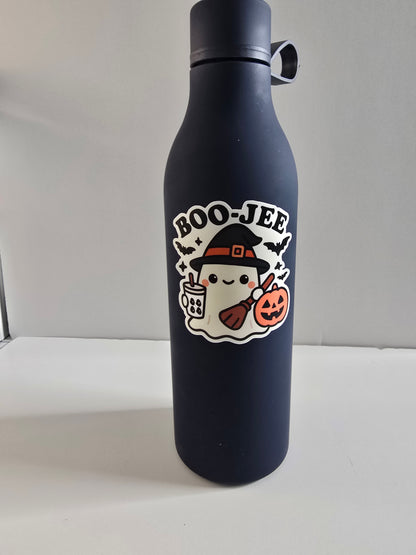 BOO-JEE Ghost Sticker – Cute Halloween Witch with Boba Tea Vinyl Decal (3")