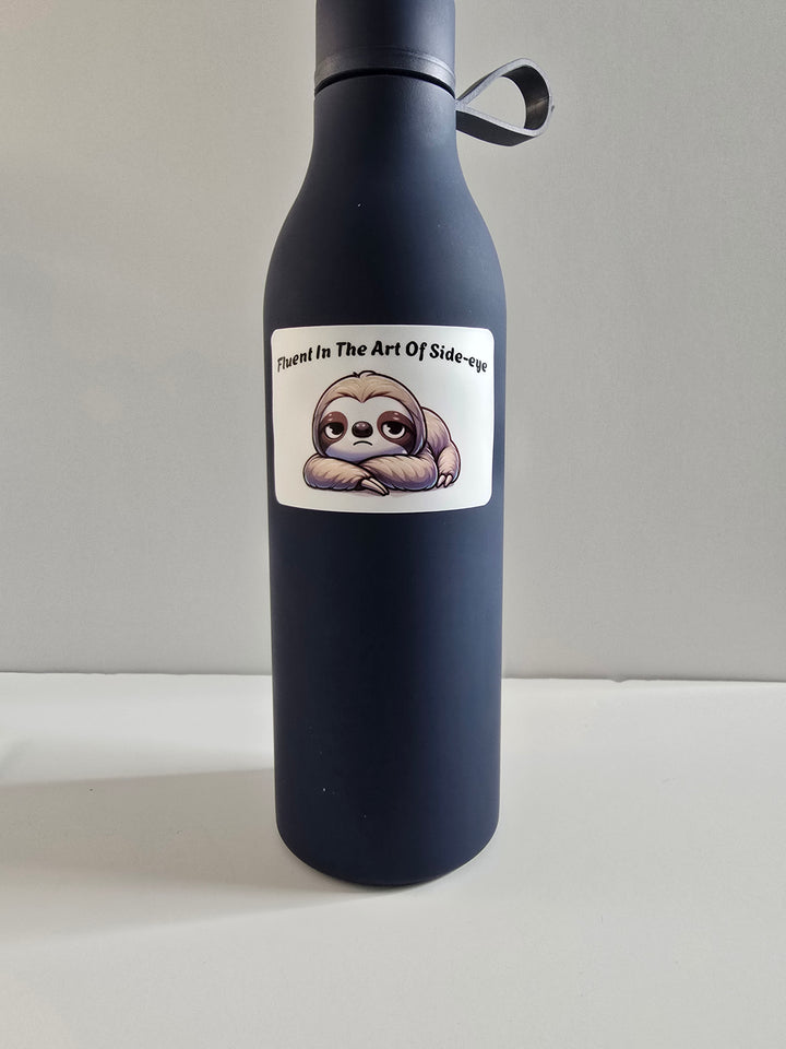 "Fluent in the Art of Side-Eye" Sloth Sticker – Funny Cute Animal Vinyl Decal (3") - Designs by Mysh
