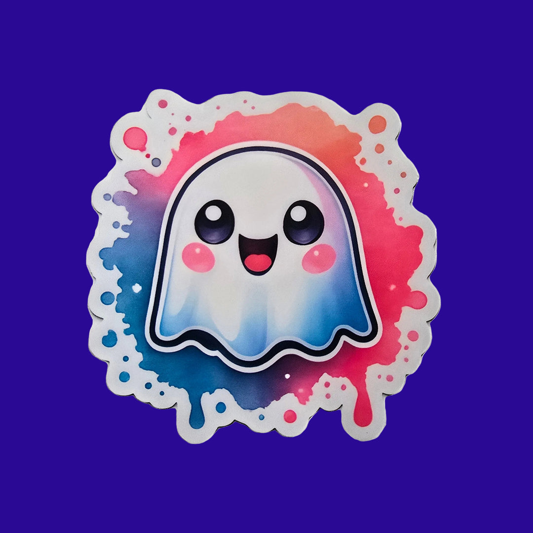 Kawaii Rainbow Ghost Sticker – Cute Spooky Water-resistant Vinyl (3") - Designs by Mysh