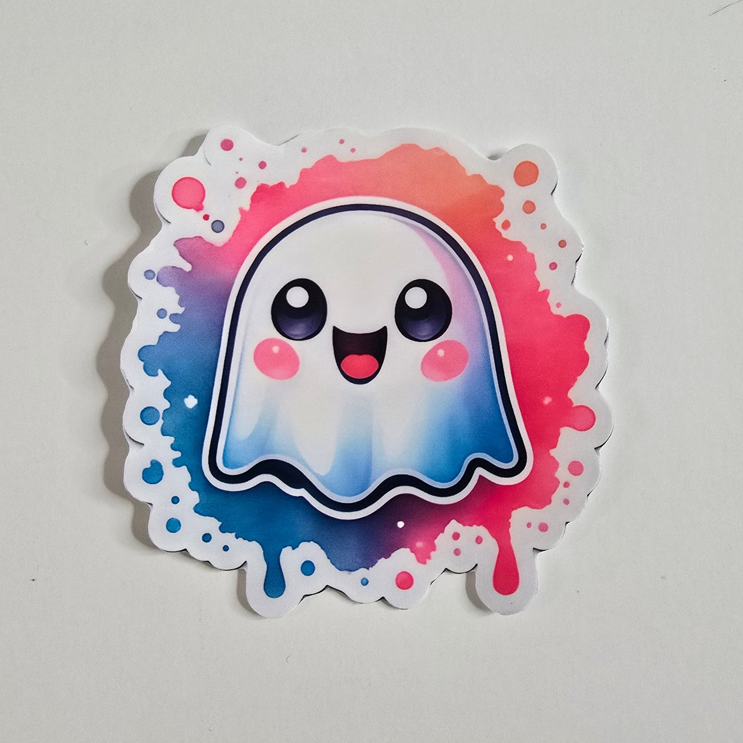 Kawaii Rainbow Ghost Sticker – Cute Spooky Water-resistant Vinyl (3") - Designs by Mysh