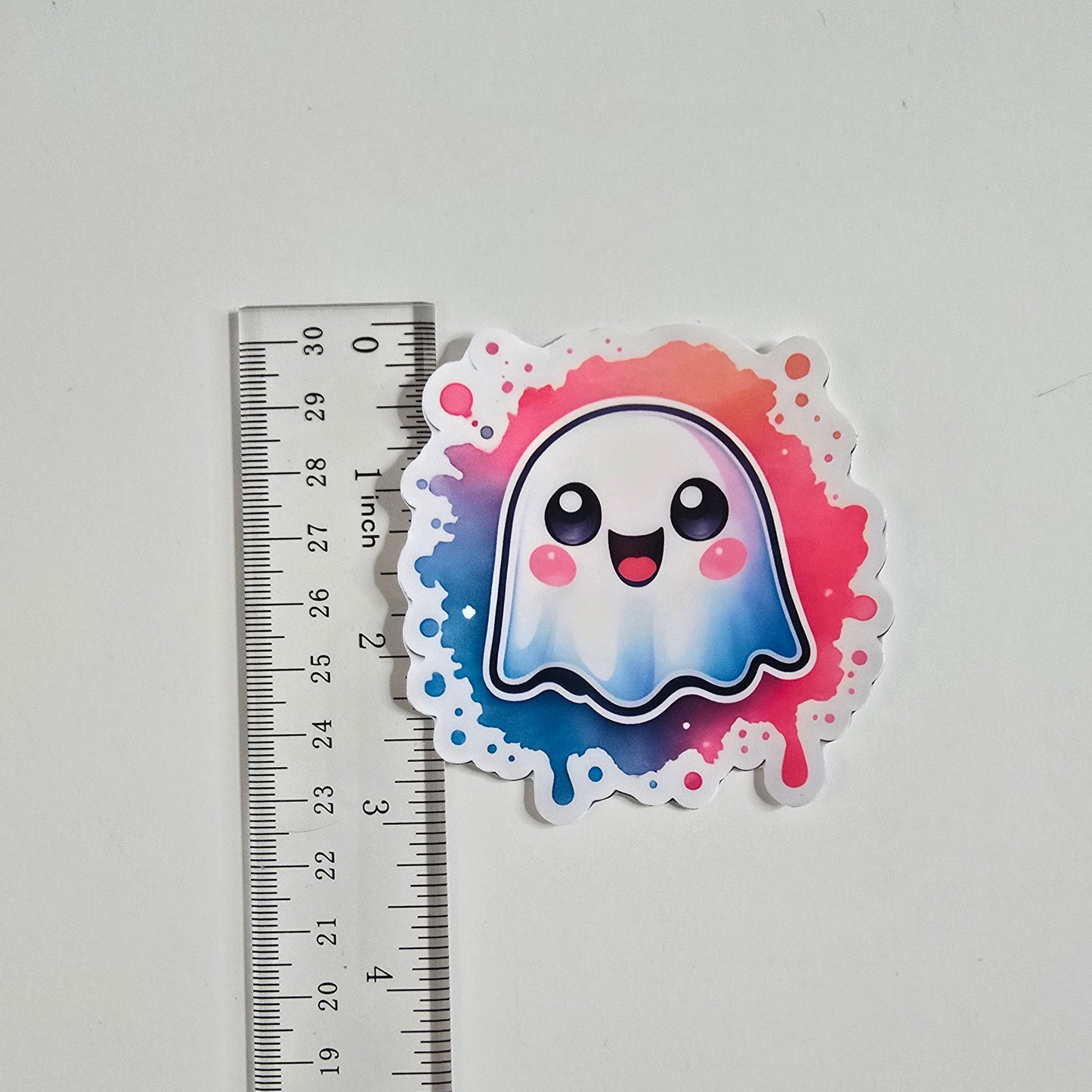 Kawaii Rainbow Ghost Sticker – Cute Spooky Water-resistant Vinyl (3") - Designs by Mysh