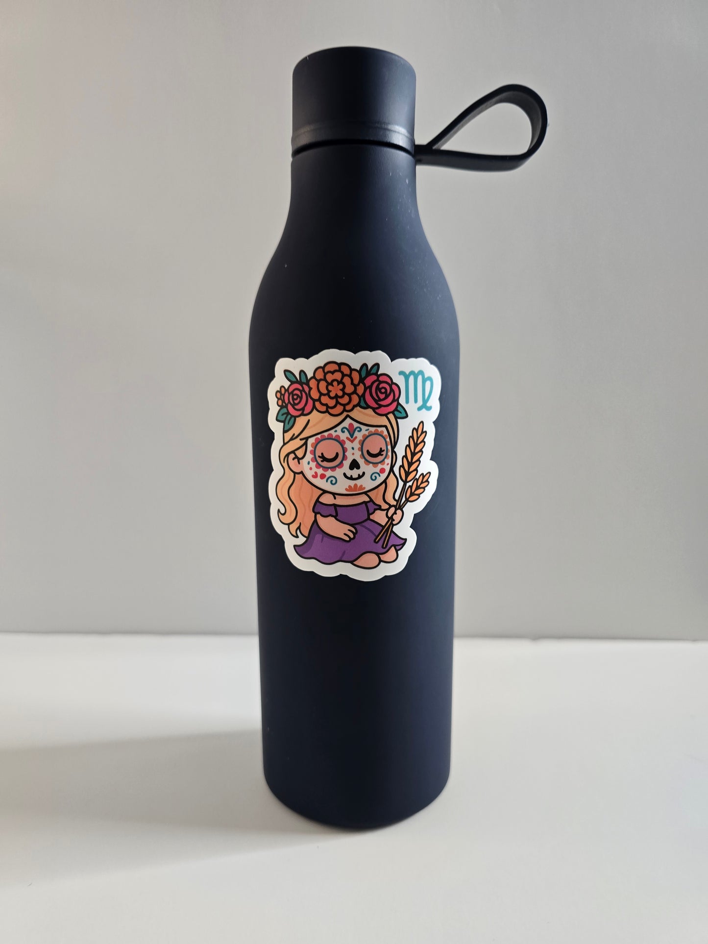Virgo Sugar Skull Girl – Dia de los Muertos Zodiac Sticker | 3-Inch Die Cut Vinyl - Designs by Mysh