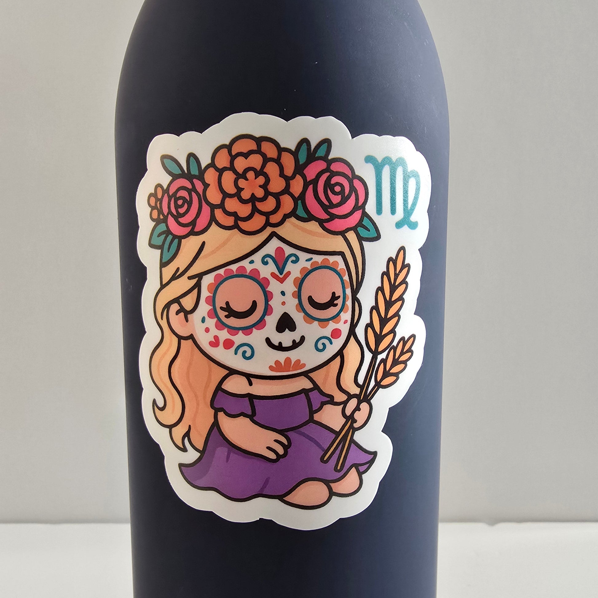 Decorative sticker with a colorful design on a black surface