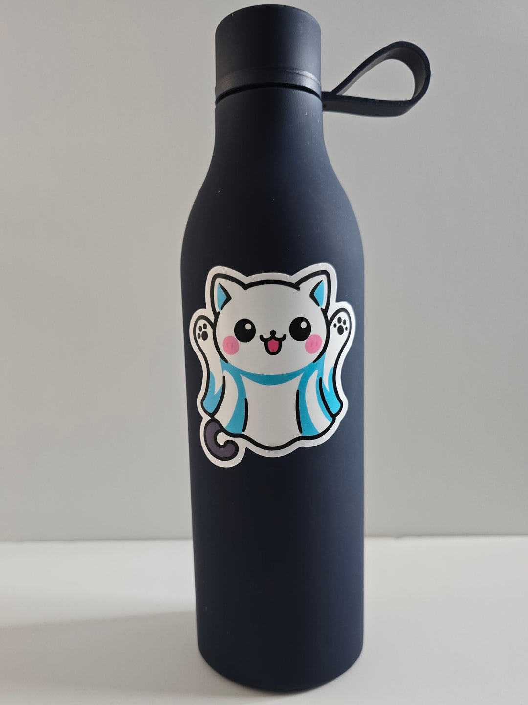Ghost Cat Halloween Sticker, Kawaii Cat in Costume Decal, Cute Spooky Season Vinyl, White Cat Ghost Planner Sticker - Designs by Mysh