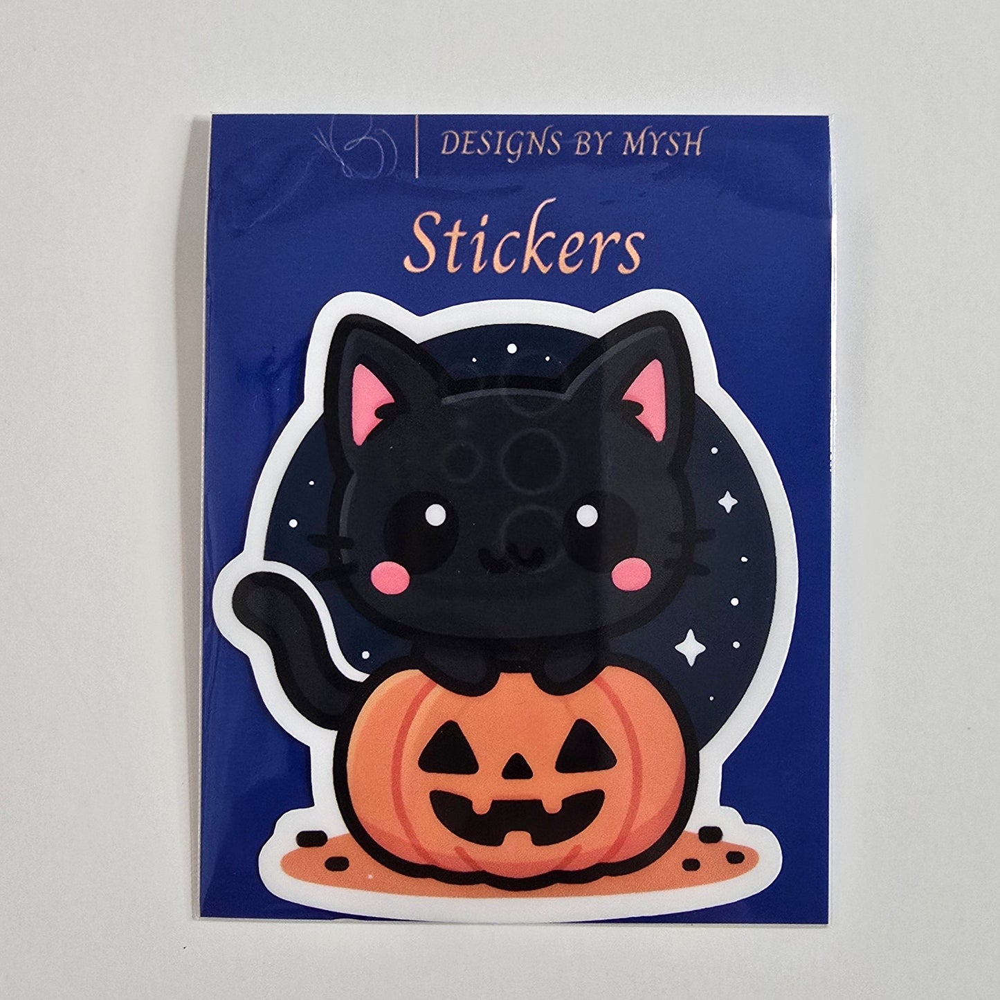 Cute Halloween Cat Sticker, Kawaii Black Cat Pumpkin Sticker, Fall Aesthetic Vinyl Decal, Spooky Season Planner Decor - Designs by Mysh