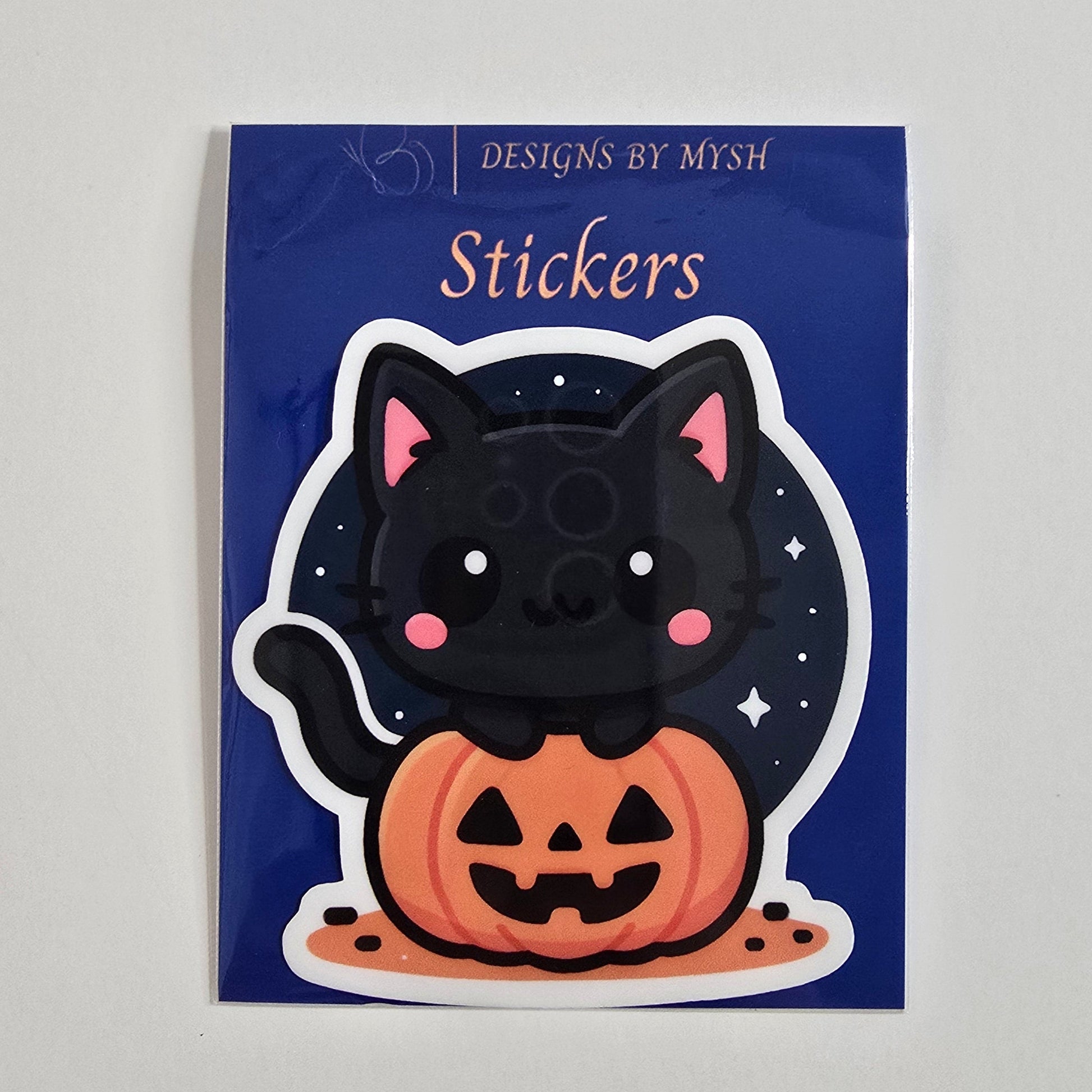 Cute Halloween Cat Sticker, Kawaii Black Cat Pumpkin Sticker, Fall Aesthetic Vinyl Decal, Spooky Season Planner Decor - Designs by Mysh