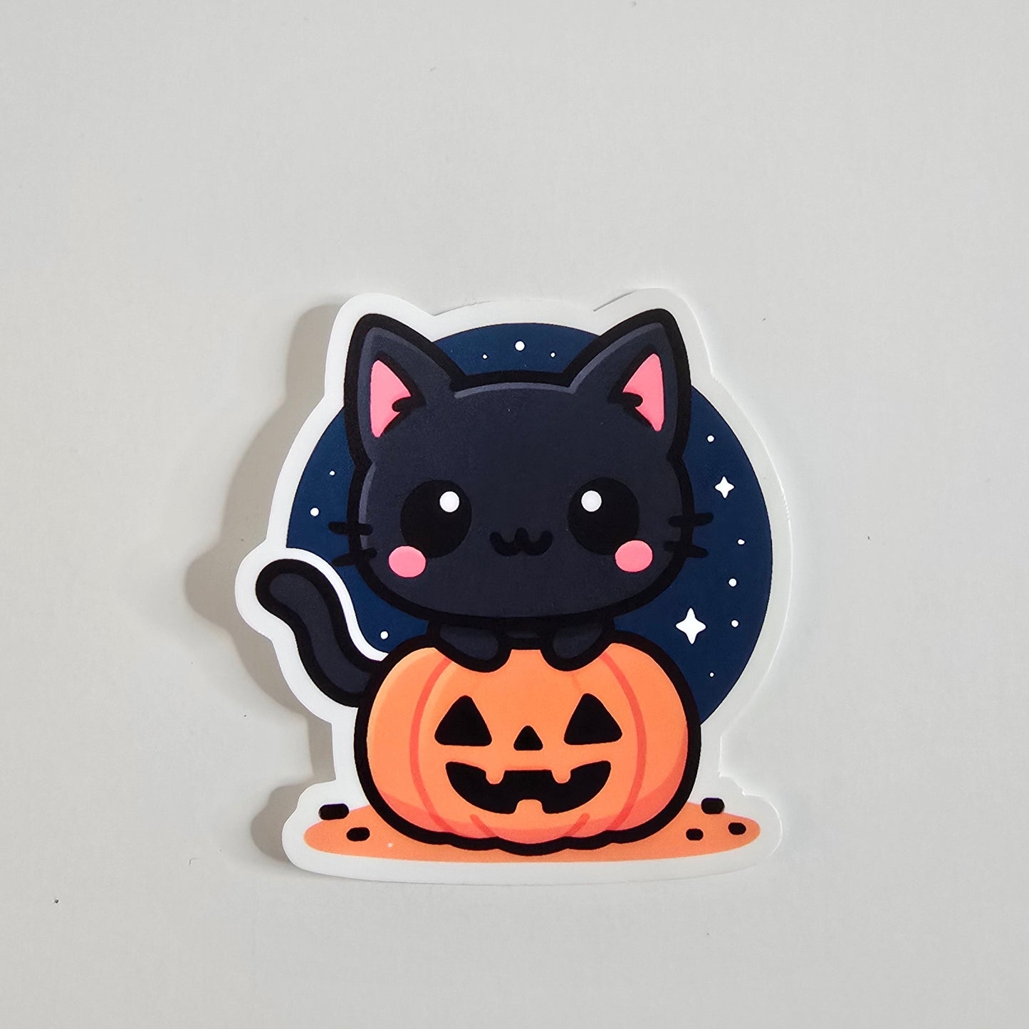 Cute Halloween Cat Sticker, Kawaii Black Cat Pumpkin Sticker, Fall Aesthetic Vinyl Decal, Spooky Season Planner Decor - Designs by Mysh