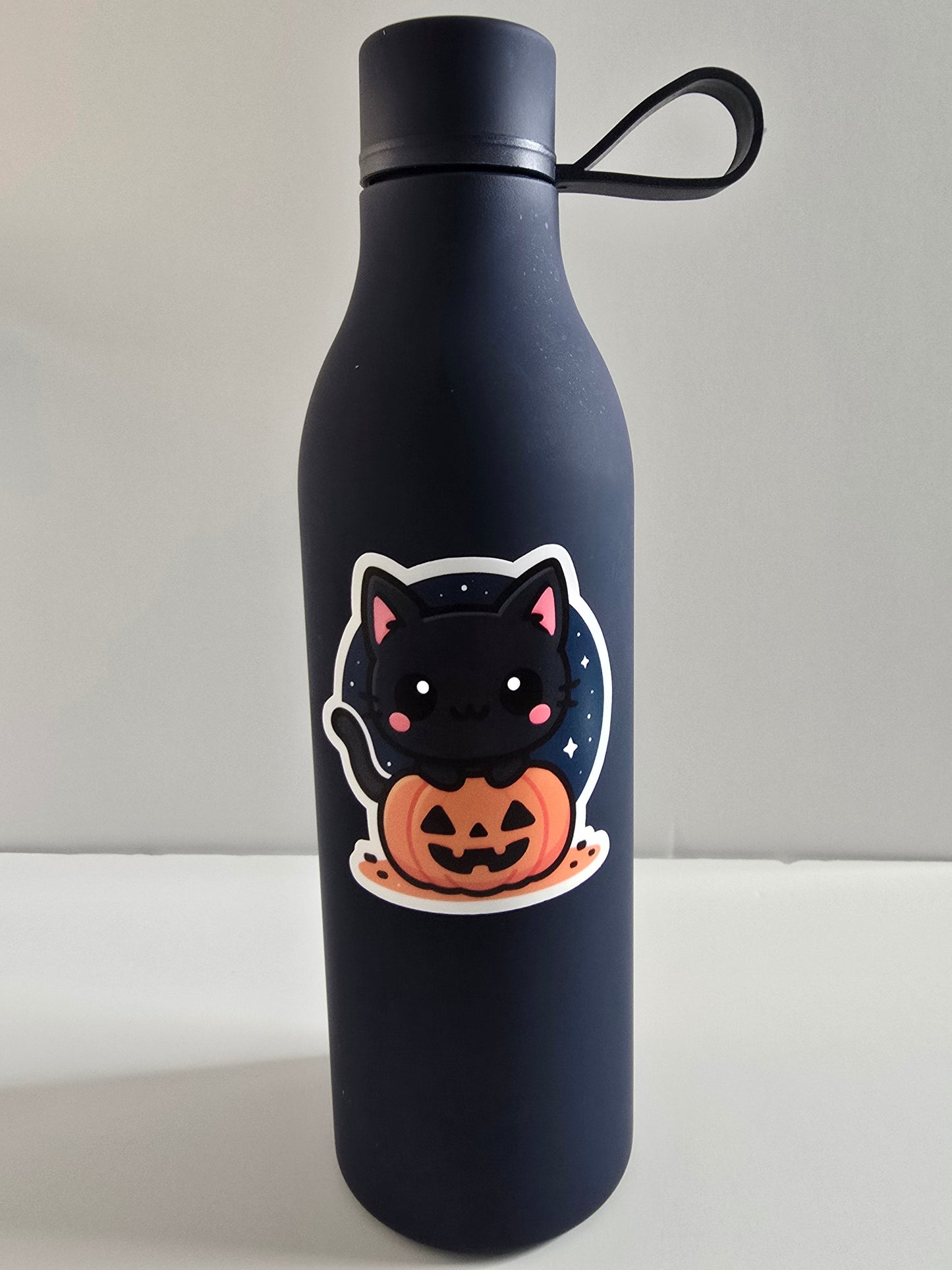 Cute Halloween Cat Sticker, Kawaii Black Cat Pumpkin Sticker, Fall Aesthetic Vinyl Decal, Spooky Season Planner Decor - Designs by Mysh