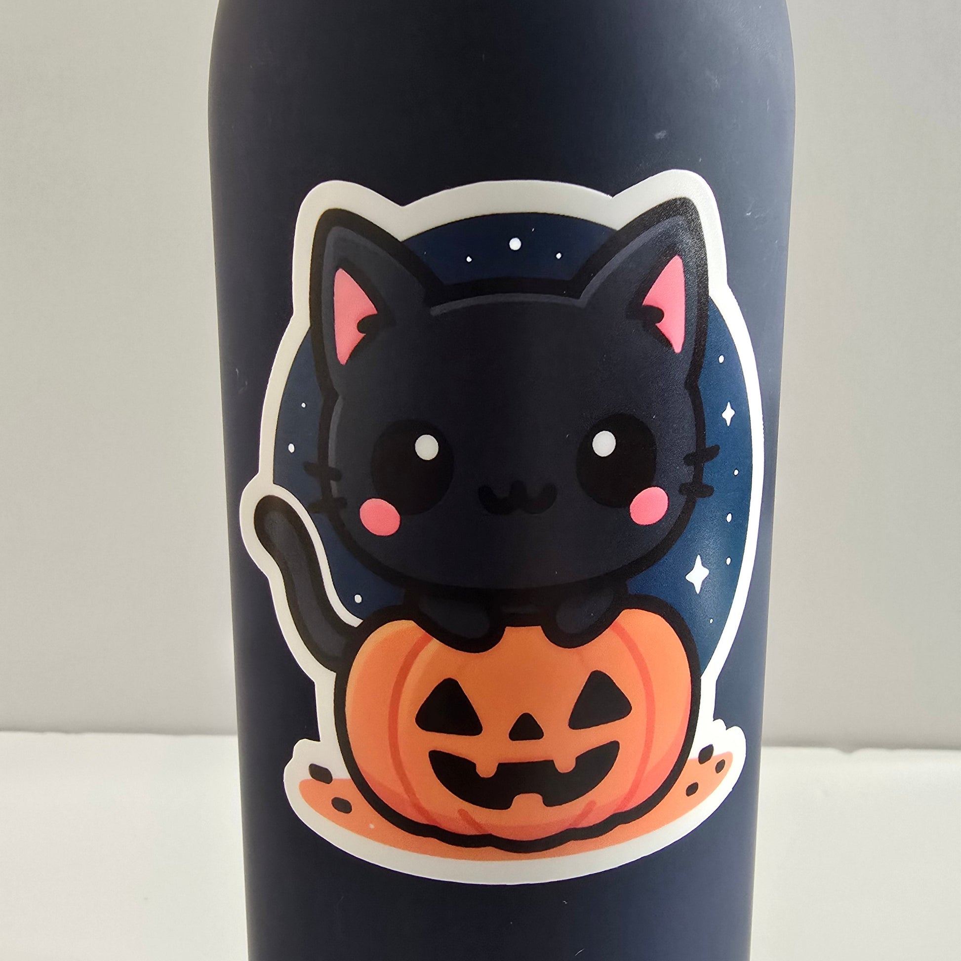 Cute Halloween Cat Sticker, Kawaii Black Cat Pumpkin Sticker, Fall Aesthetic Vinyl Decal, Spooky Season Planner Decor - Designs by Mysh