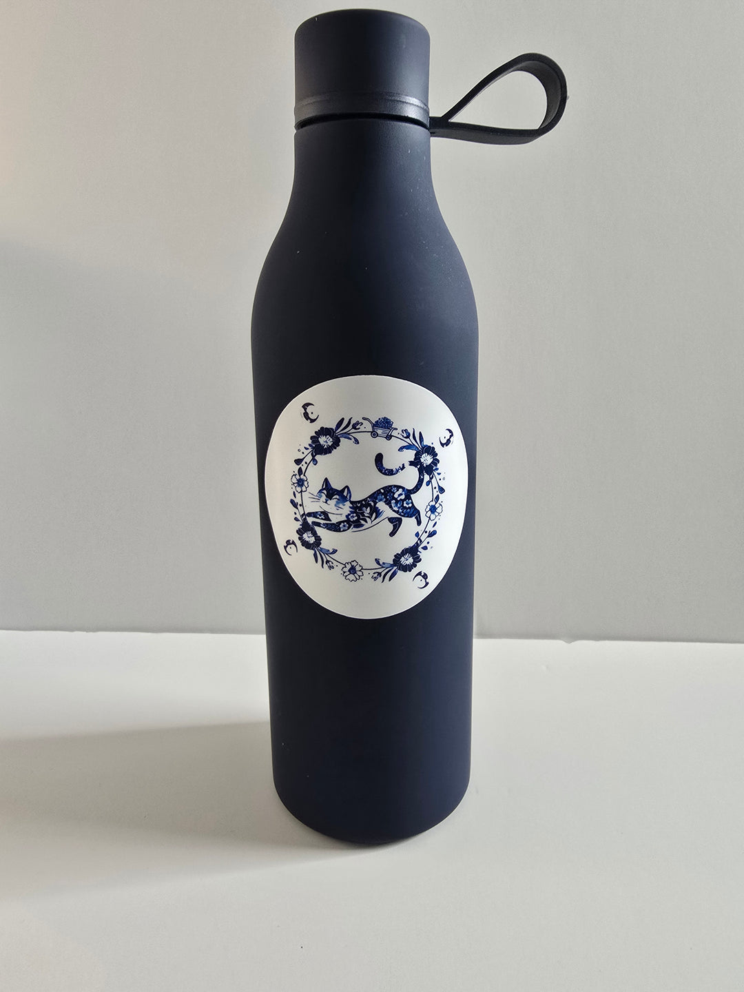 Blue Floral Cat Sticker – Elegant Watercolor-Inspired Vinyl Decal (3") - Designs by Mysh