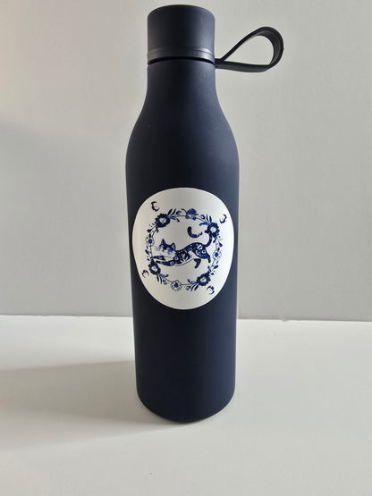Blue Floral Cat Sticker – Elegant Watercolor-Inspired Vinyl Decal (3")