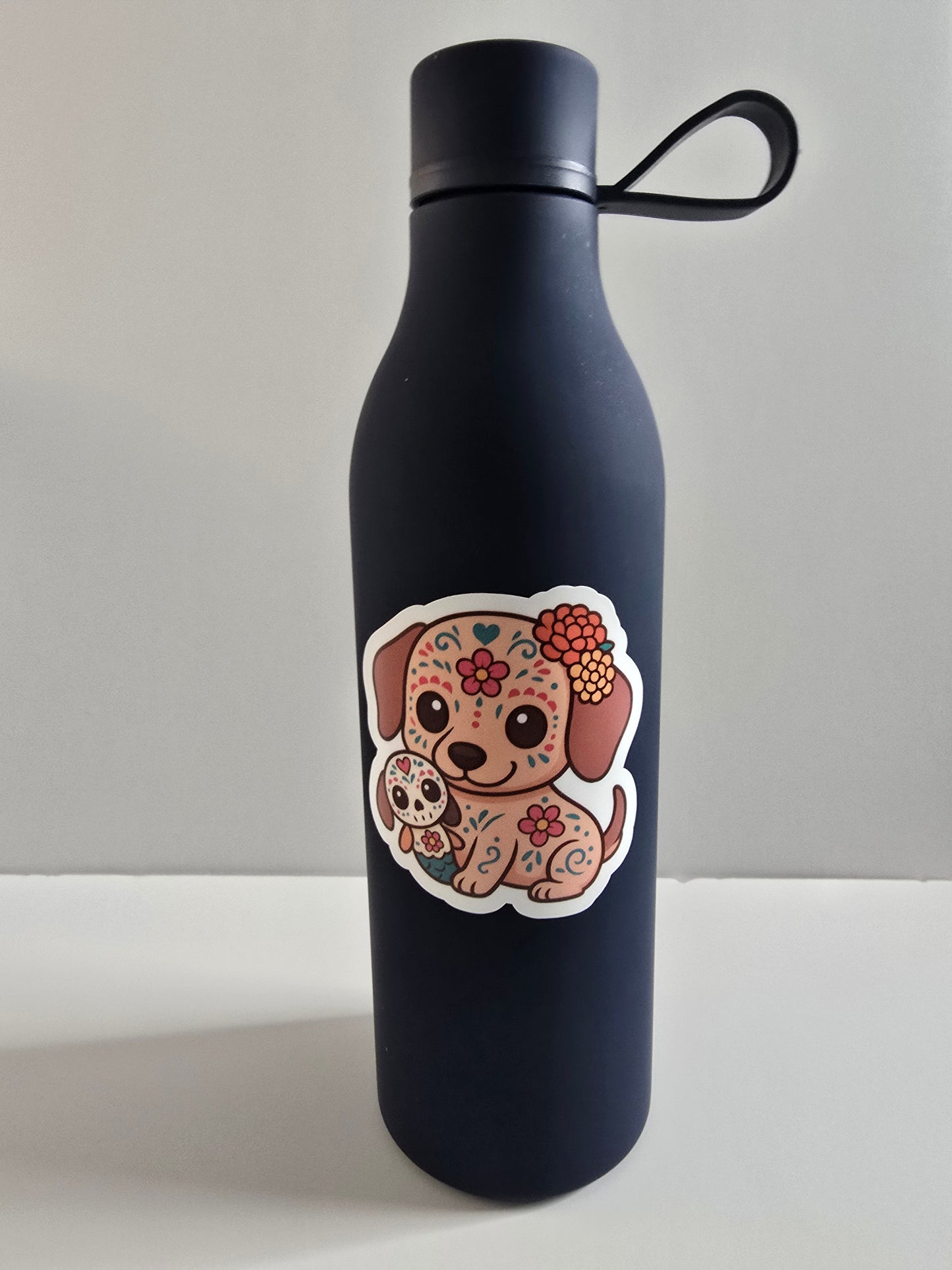 Day of the Dead Dog Sticker – Cute Sugar Skull Puppy Vinyl Decal (3") - Designs by Mysh