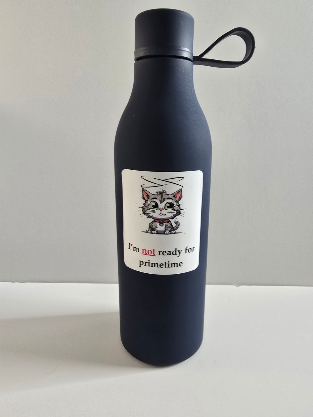 Not Ready for Primetime Cat Sticker – Funny Cat with Halo Vinyl Decal (3") - Designs by Mysh