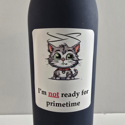 Not Ready for Primetime Cat Sticker – Funny Cat with Halo Vinyl Decal (3")