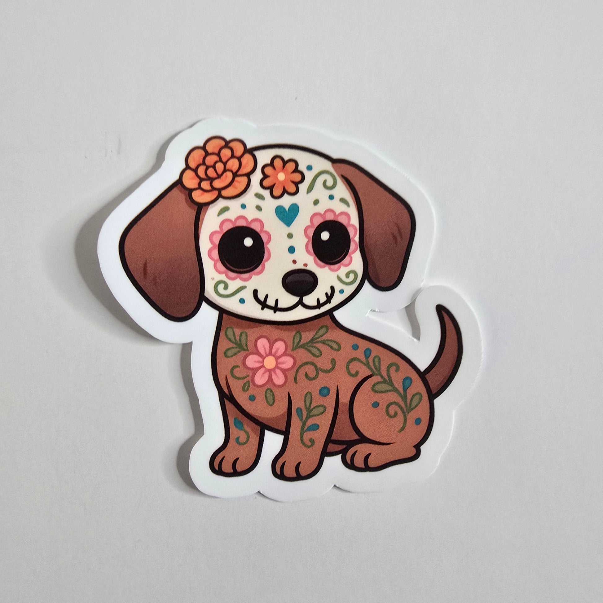 Day of the Dead Dog Sticker – Brown Sugar Skull Dog Vinyl Decal (3") - Designs by Mysh